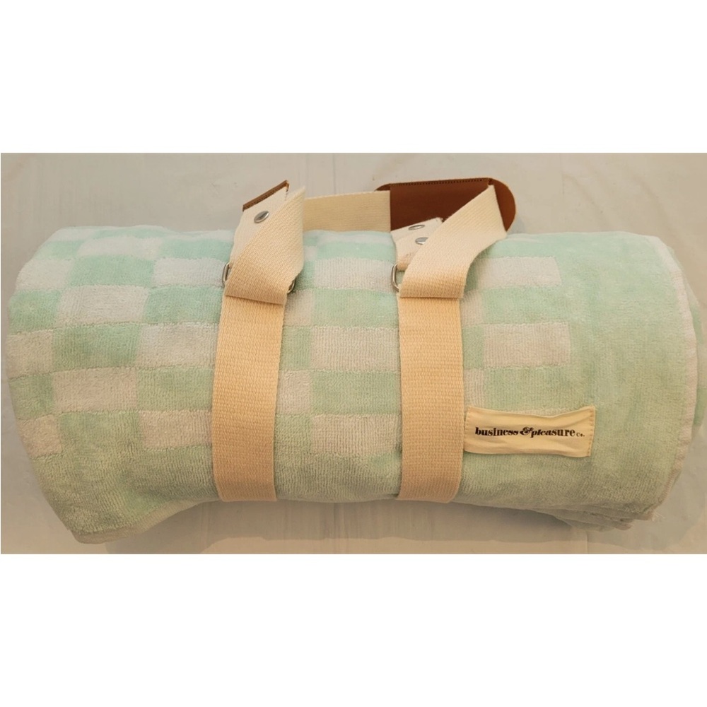 Business & Pleasure Beach Blanket Towel 68” x 68” Mint Green Checkered